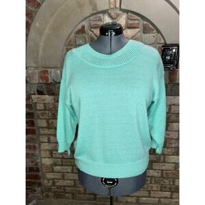 Garland sweater vintage 1980s pastel aqua seed stitch collar